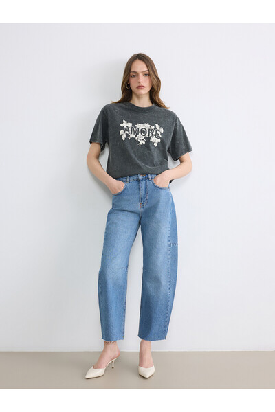 LC Waikiki Trendlucky Barrel Fit Women's Jean Pants with Difference in Color