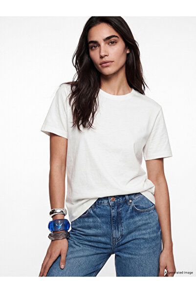 LC Waikiki Trendlucky Women's 100% Cotton T-Shirt with Oval Collar and Differ...