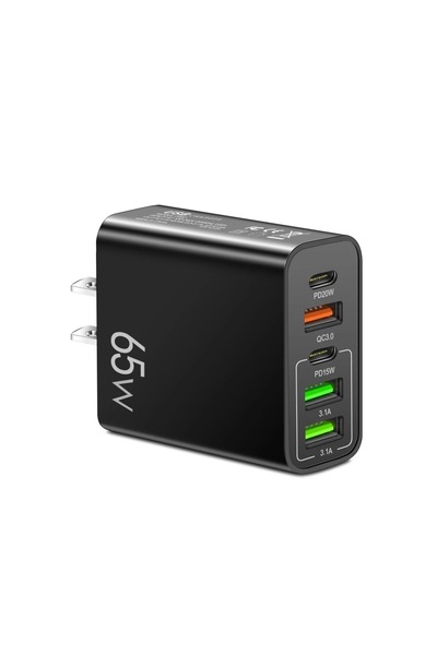 Choice US Black Total 65W Fast Charger PD 20W 5 Ports USB Charger QC 3.0 Phon...
