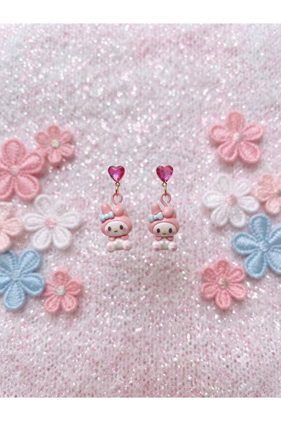 1PARÇAMAVİ My melody şeffaf görünmez klipsli çocuk küpesi - DELİKSİZ KÜPE