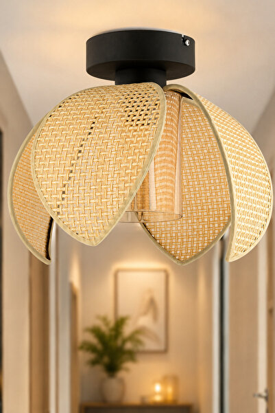 NisaLuce Nisa Luce Lusora Metal Plafonyer avize-4 KANATLI-CAMLI-Hasır Krem ||...