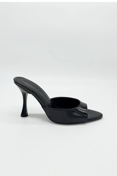 LORENN SHOES Black Patent Leather Women's Heeled Slippers Pointed Toe Thin Heel Summer Mules - Lily
