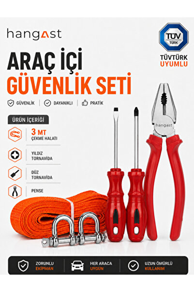 HANGAST ARAÇ İÇİ GÜVENLİK SETİ PENSE+TORNAVİDA+3 METRE ÇEKİ HALATI