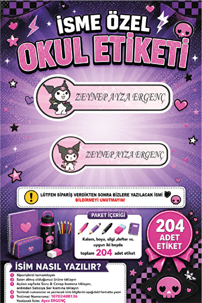 Ayza Tasarım Kalem Defter Kitap Etiketi İsim Etiketi Kişiye Özel Yapışkanlı K...