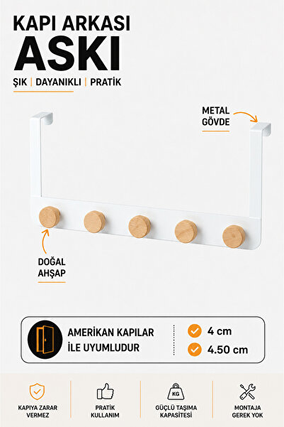 VENON ESSE WHITE 35 cm američka vješalica za vrata, metalno telo sa drvenom g...