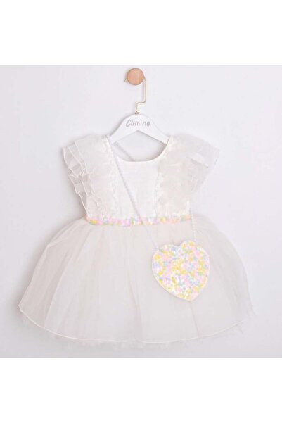 Cumino Girl's Sequin Print Dress with Bag and Ribbon on the Waist Evening Dre...
