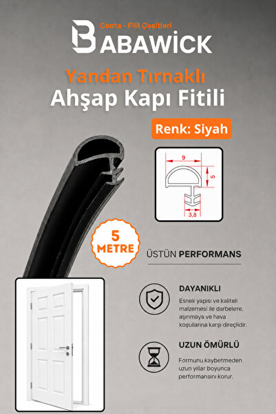 BABAWİCK Amerikan Panel Kapı Fitili 5 Metre Siyah Renk Ahşap Kapı Contası