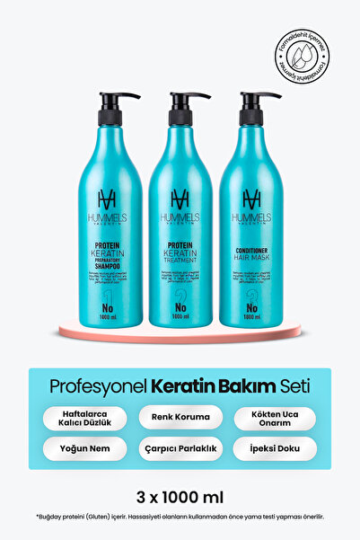 Hummels Valentin Profesyonel Düzleştirici Keratin Bakım 3'lü Set - Kuru, Yıpr...