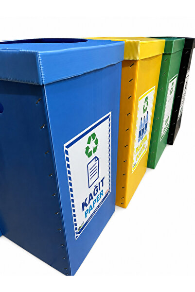 özekim 4’lü Geri Dönüşüm Atık Ayrıştırma Kutusu Seti | Kağıt, Plastik, Cam ve Geri Dönüştürülemeyen Atık | Sıfır Atık Uyumlu