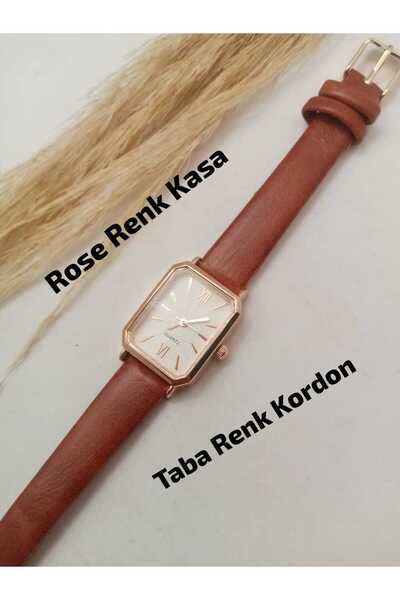 Brality Vintage Oval Kare Kadın Kol Saati.. Taba RENK Kordon.. Rose Renk Kasa...