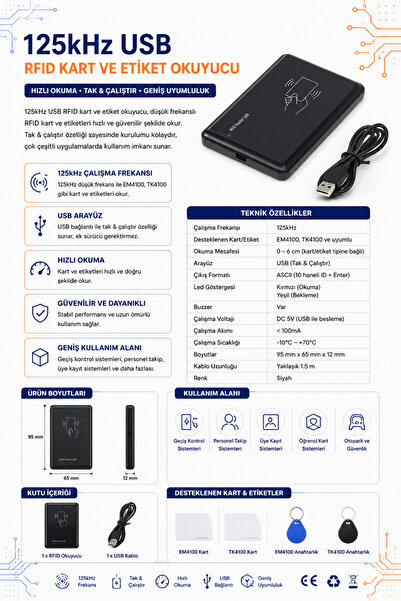 RobotikDepo 125kHz USB RFID Kart ve Etiket Okuyucu
