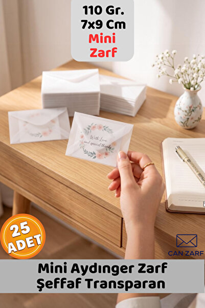 İstisna 25 Adet Mini Şeffaf Zarf 7*9 Cm Aydınger Zarf Transparan Zarf Kartviz...