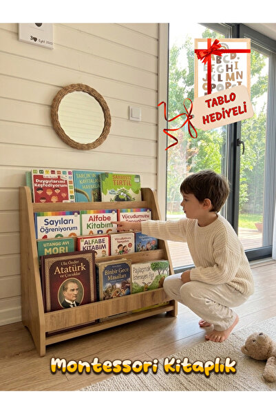 Tooall Montessori 3 Raflı Eğitici Çocuk Kitaplığı Çocuk Odası İçin Yer Kitaplığı