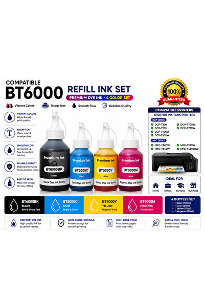 Refill İnk حبر BT6000 BT5000 المتوافق الممتاز لخزان حبر Brother رباعي الألوان