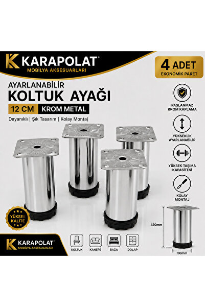 KARAPOLAT Ayarlanabilir 12 cm Mobilya Kanepe Baza Koltuk Metal Destek Yükselt...
