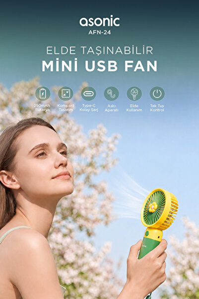 Asonic AFN24 Yeşil 250mAh Elde Taşınabilir Masaüstü Usb Fan