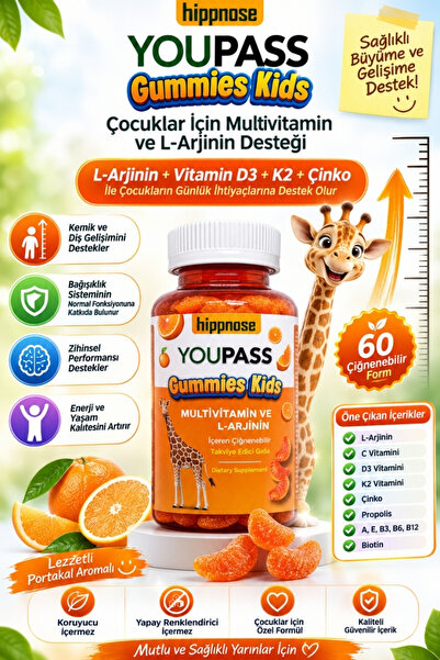 Hippnose Youpass Gummies Kids Çocuklar İçin Multivitamin ve L-Arjinin İçeren ...