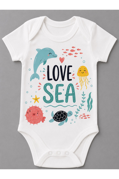 EYDUBABY بدلة أطفال قصيرة الأكمام مطبوعة بطبعة Love Sea من القطن العضوي