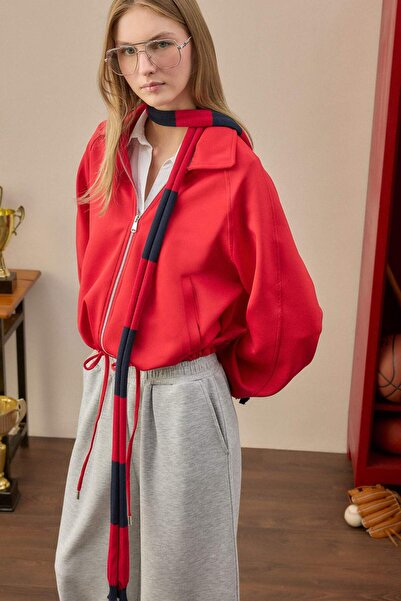 DeFacto Oversized Polo Collar Scuba Diving Fabric Zippered Cardigan I2484Ax26Au