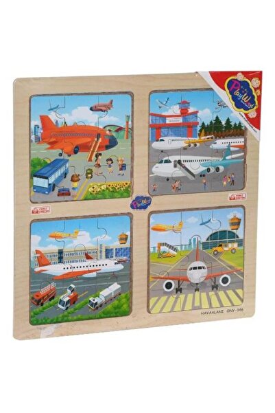 Play Wood Playwood Ahşap Eğitici 4lü Puzzle Havaalanı Ony346