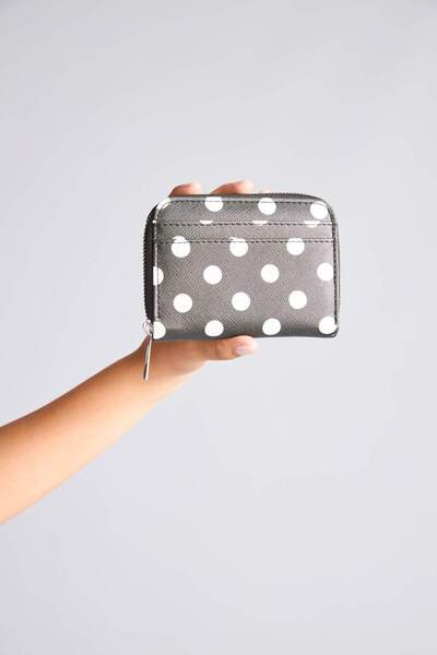DeFacto Women's Faux Polka Dot Black Leather Card Holder I1081Axns