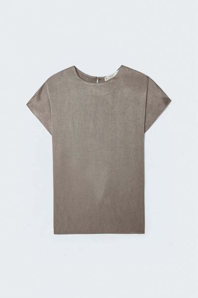 Sateen Short Sleeve Blouse - Mink