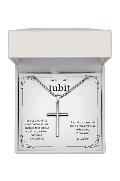 The Jewel Heart Colier Pandantiv Cruce pentru iubit de Ziua Lui cu mesaj - Pa...