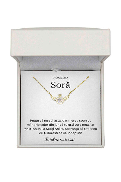 The Jewel Heart Colier Guardian Angel cadou pentru soră de Ziua Ei, cutie LED...