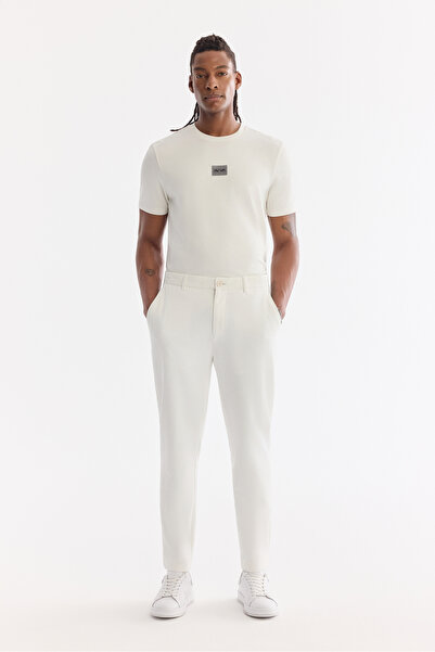 Avva Men's White Classic Waist Cotton Elastane Relaxed Fit Chino Trousers A61...