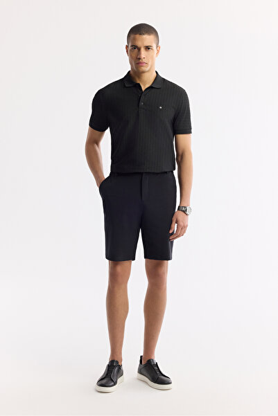 Avva Men's Black Elastic Waist Bi-Stretch Technical Fabric Relaxed Fit Shorts...