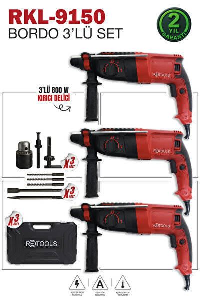 RETOOLS RKL-9150 BORDO 3'LÜ SET KIRICI DELİCİ MATKAP 2.26 MODEL