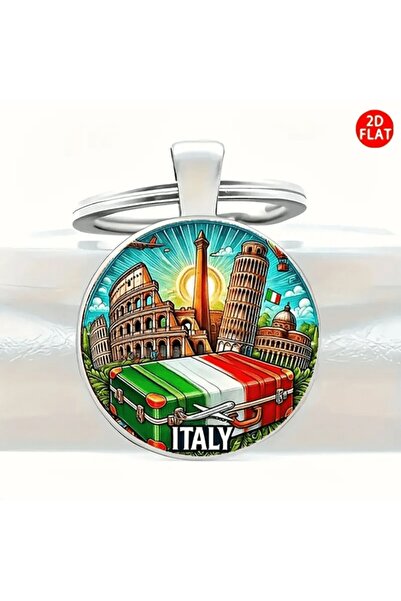 Choice 1pc 2D Flat, Vintage Italian Travel Keychain - Rome Colosseum & Leanin...