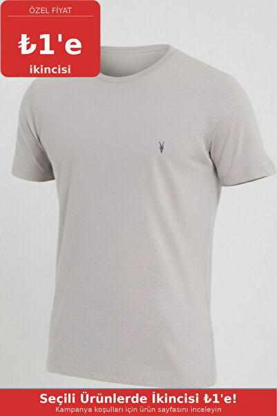 COMBİNE MİCHAİL Men's Crew Neck Casual Basic Gray T-Shirt