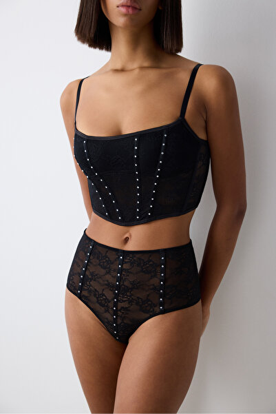 Penti Siyah Corset Croplet