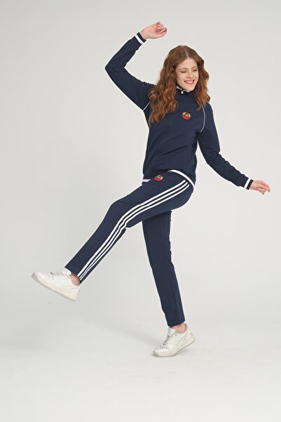 CCCP Women's Sportswear Navy Blue Zippered Long Sleeve Tracksuit Set with Poc...