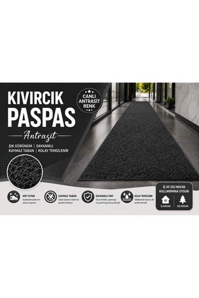 aatolia room & living Kıvırcık Paspas 14 mm Turkuaz Kaymaz Taban İç Dış Mekan...