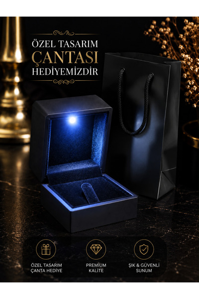 by hakan şahin black design Premium LED Işıklı Yüzük Kutusu / Siyah Deri Doku...