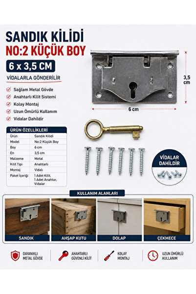 NURSAN Chest Lock No:2 Small Size: 6 Width: 3.5 cm Shipped with Screws