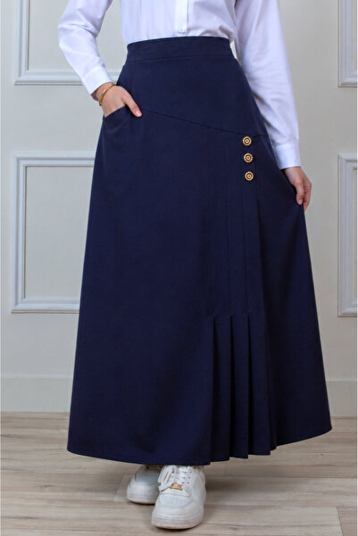 arushi Navy Blue School Set - Vest with Elegant Pleated Skirt and Gold Buttons |