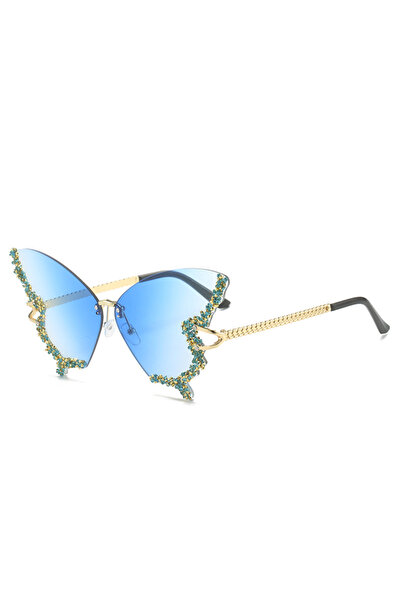 Choice5 Gold Sky Blue Luxury Party Sunglasses Women Butterfly Diamond Rhinest...