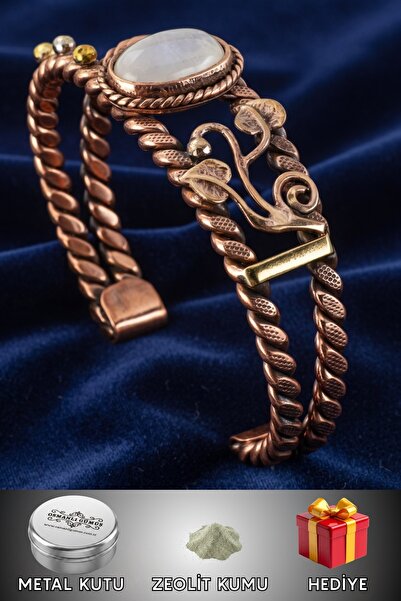 OSMANLI GÜMÜŞ Women's Copper Bracelet – Quartz Stone Double Twist Model Coppe...