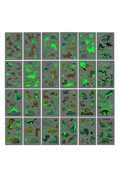 Choice 24 Kinds Dinosaurs 24 Sheets Luminous Dinosaur Temporary Tattoos, Wate...