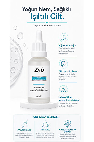 Zyo Hyaluronik Asit %2 + B5 Yoğun Nemlendirici Serum 30 ml Tüm Cilt Tipleri İçin Dolgunlaştırıcı