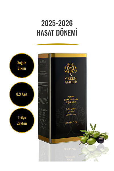 Green Amour Yeni Hasat, Soğuk Sıkım, 0,3 Asit, 5 litre Naturel Sızma zeytinyağı