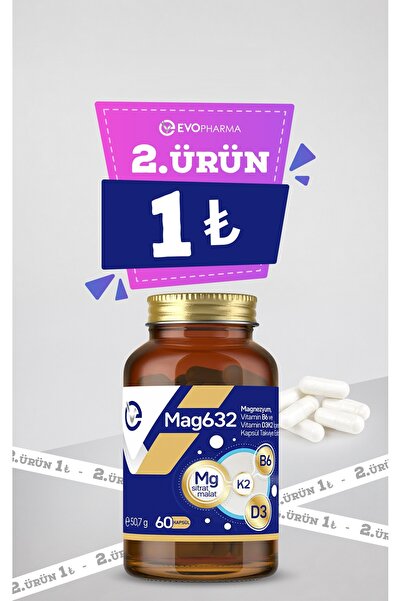 EVOPHARMA Mag632 | Magnezyum Malat, Magnezyum Sitrat, Vitamin B6 (P-5-P), D3k...