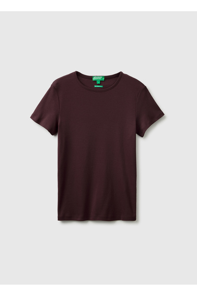 United Colors of Benetton تي شيرت نسائي بني اللون مصنوع من القطن بنسبة 100% ب...