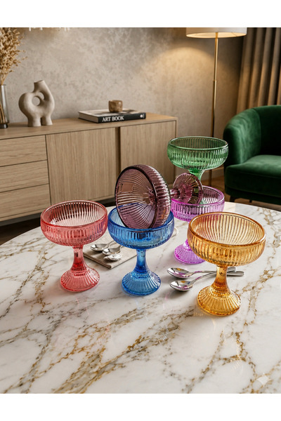 çukurova home طقم من 6 أوعية صغيرة ملونة للحلويات التركية - وعاء تقديم (100 مل)
