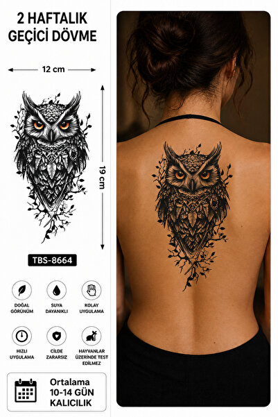 medink tattoo Gerçekçi Baykuş Model Geçici Kol Bacak Geçici Sticker Yapıştırm...
