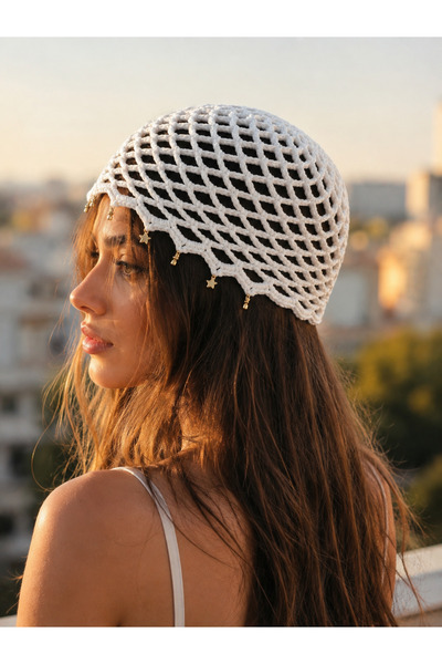 Passionis Jewelry Hair Accessory Beach Accessory White Crochet Cap Hat Bandana