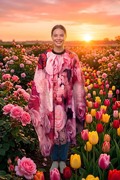 Kuatek Hediyelik Lale ve Gül Desenli, Kırmızı, Pembe, Soft Pembe Renkli Kesim...